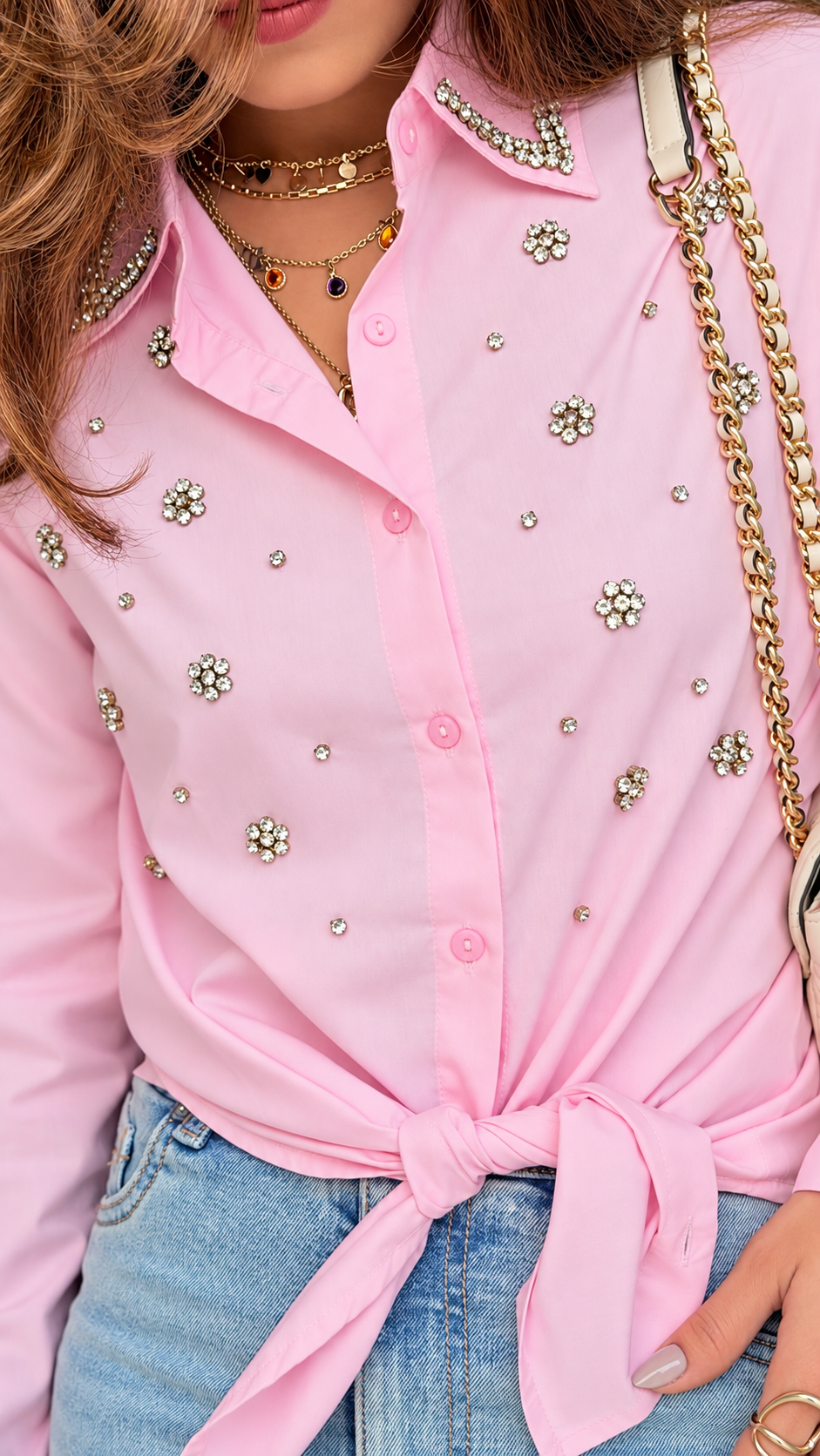Pink embellished shirt