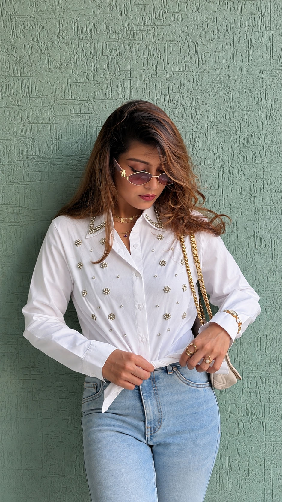 White embellished shirt