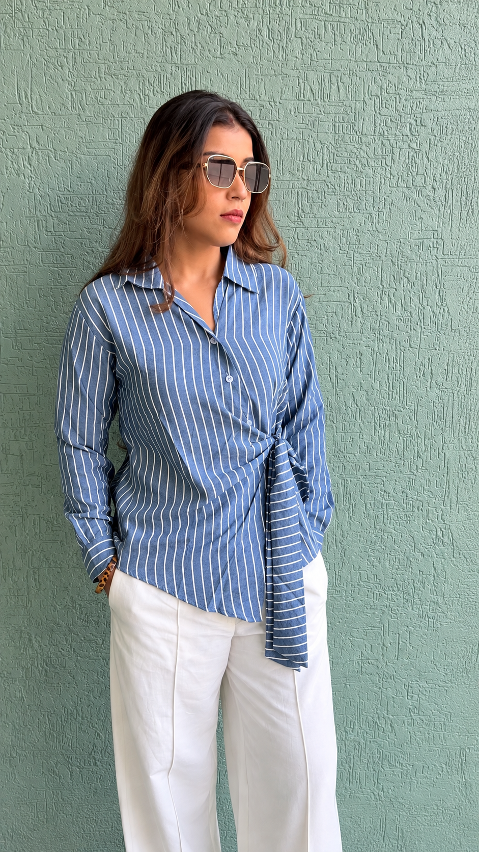 Blue striped Tie-up Shirt