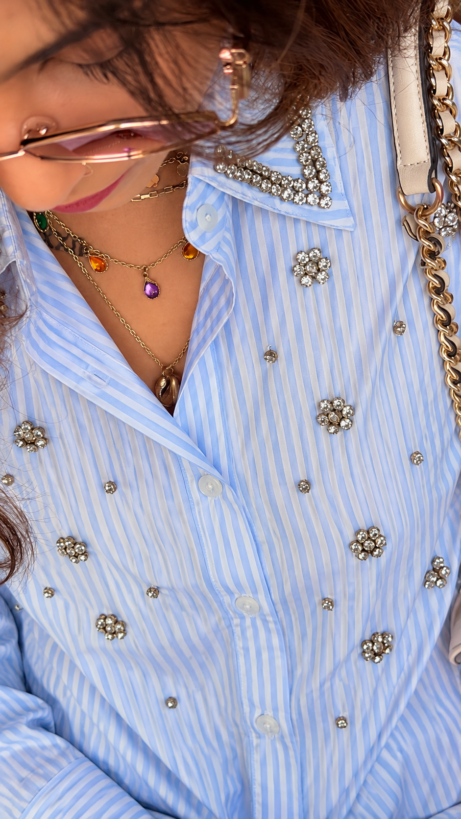 Blue stripped embellished Shirt
