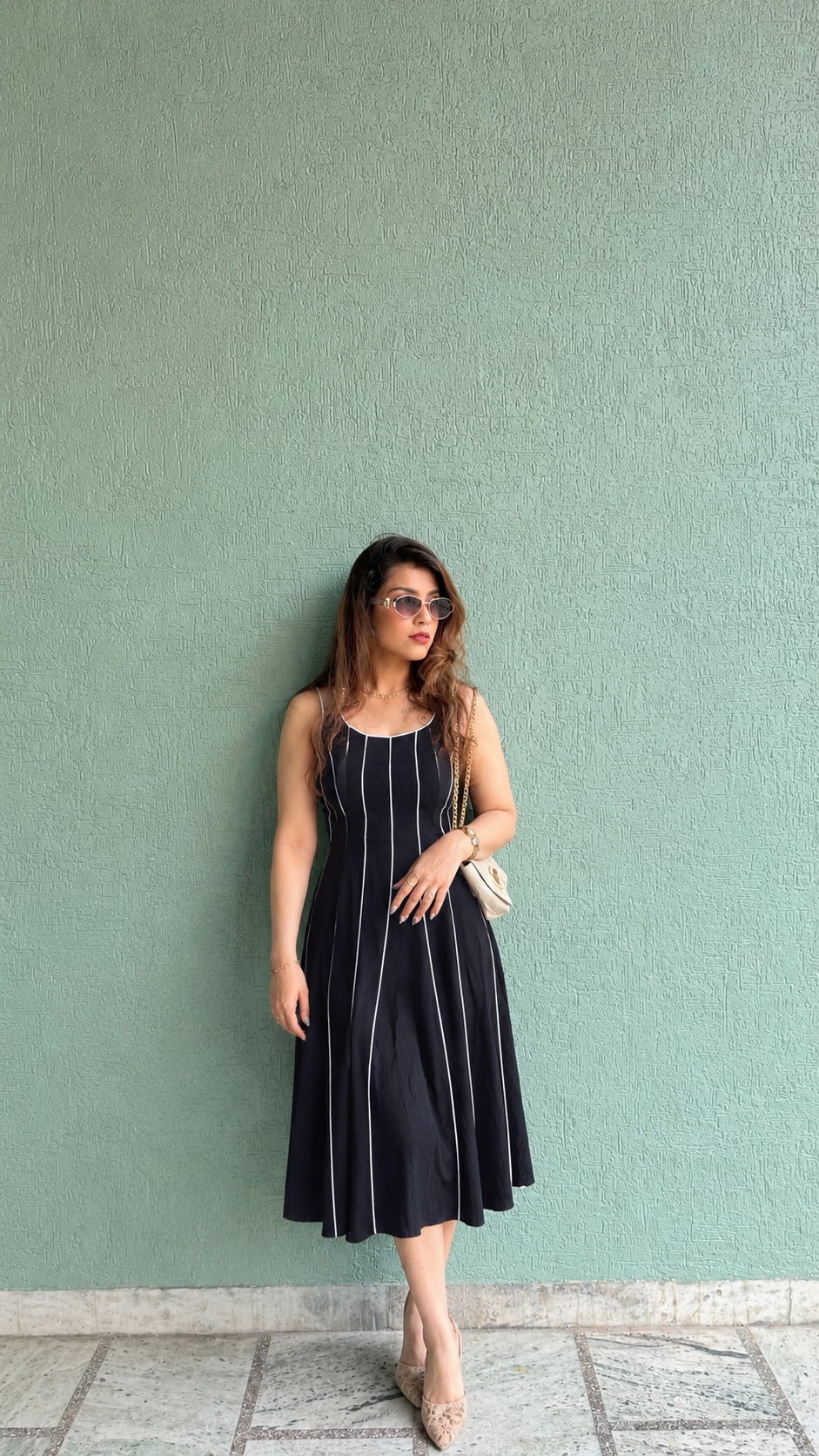 Solid A-line Midi Dress
