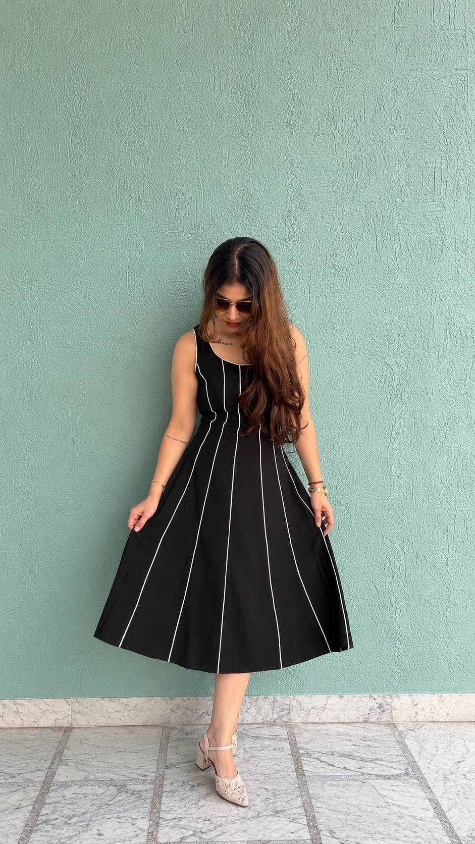 Solid A-line Midi Dress