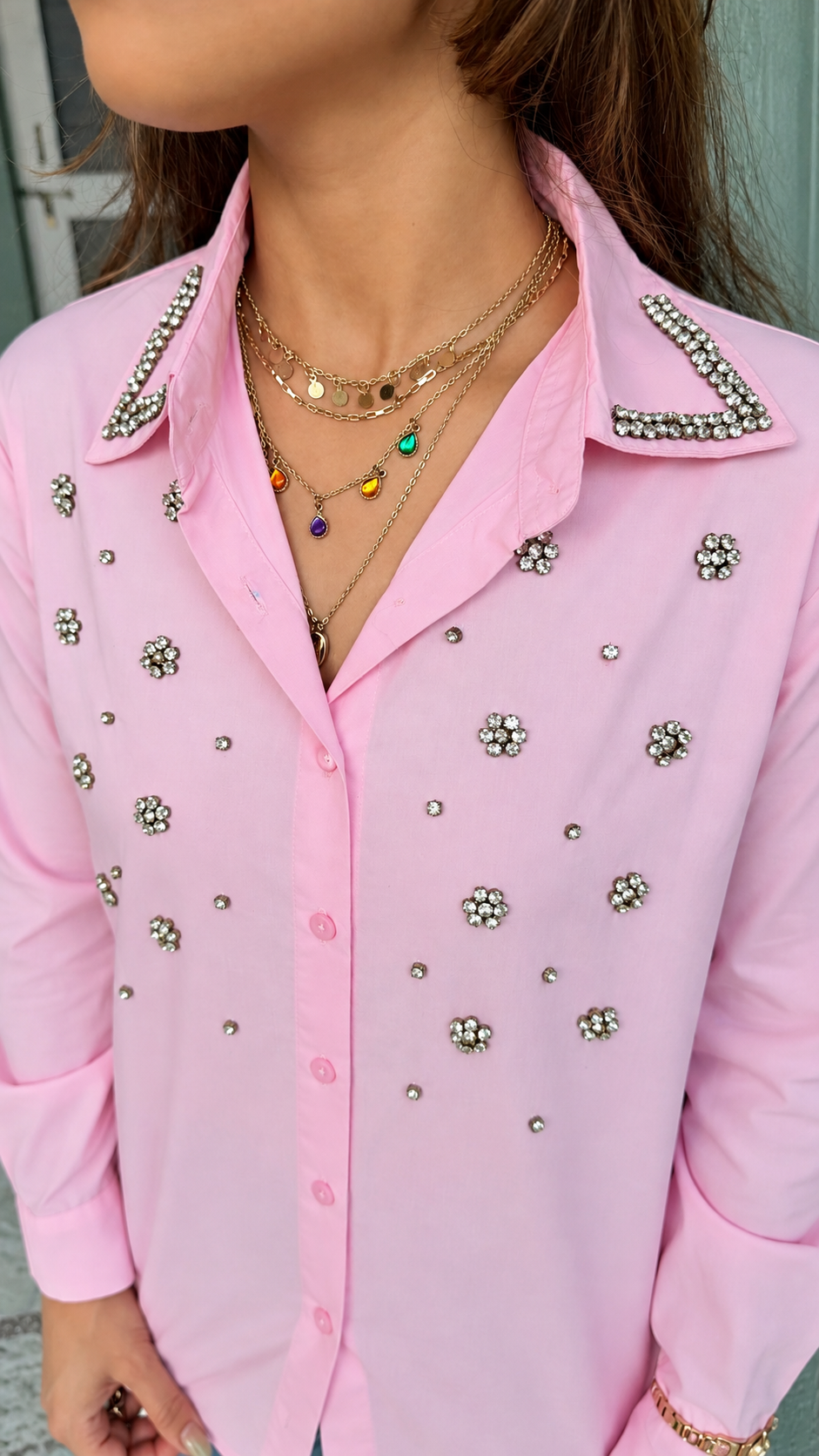 Pink embellished shirt