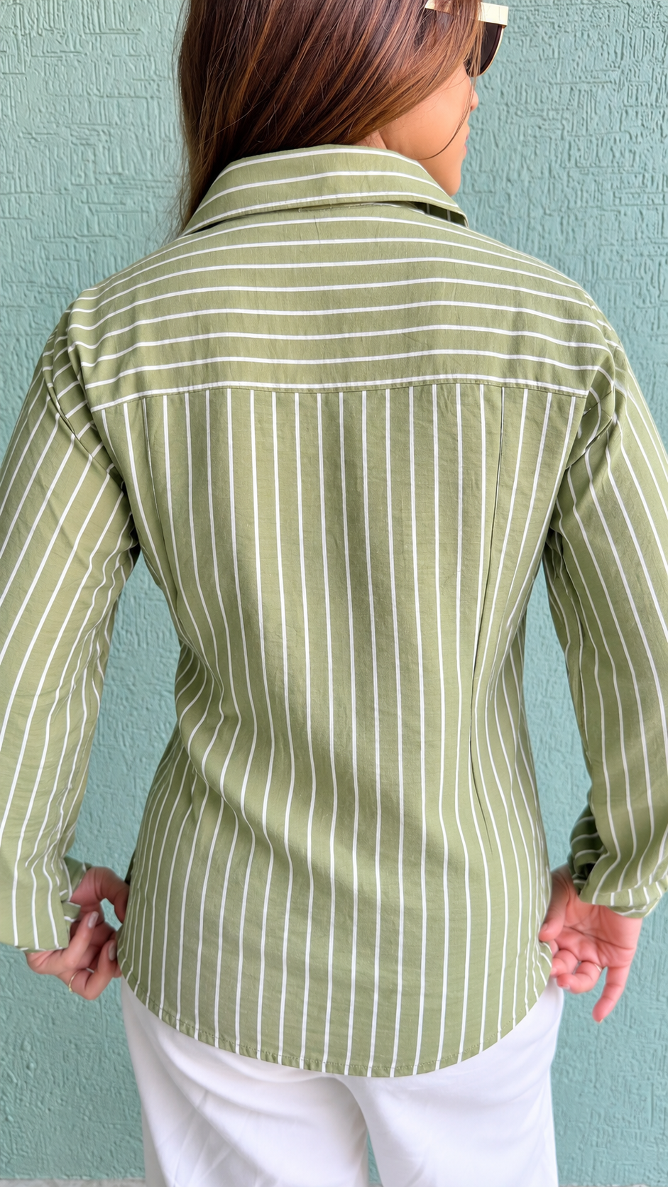 Green Striped Tie-Up Shirt